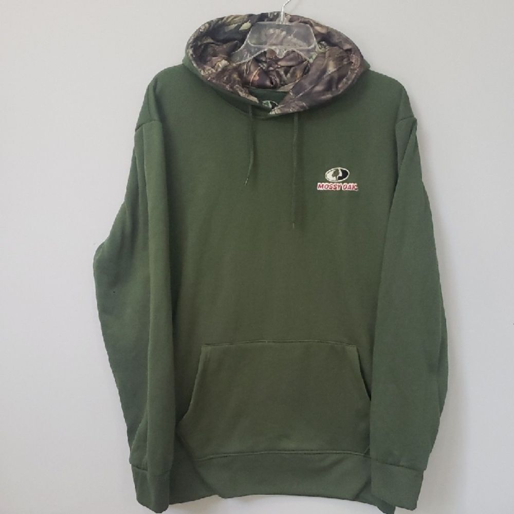 Mossy Oak Olive Green Camo Hooded Sweatshirt Mens XL Embroidered & Flag On Back